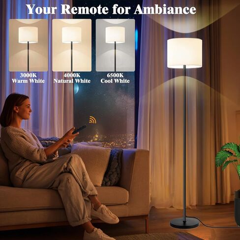 Smart Floor Lamp with APP & Remote Control - Dimmable RGB & White Light (3000K-6500K) for Living Room, Bedroom, Office - Modern Standing Lamp with 9W LED Bulb Included in Saudi Arabia