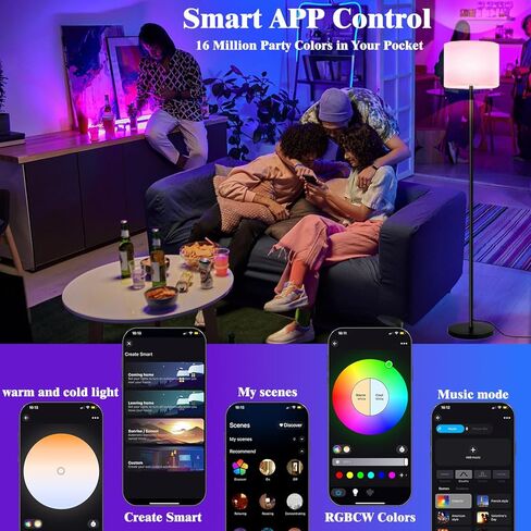Smart Floor Lamp with APP & Remote Control - Dimmable RGB & White Light (3000K-6500K) for Living Room, Bedroom, Office - Modern Standing Lamp with 9W LED Bulb Included in Saudi Arabia