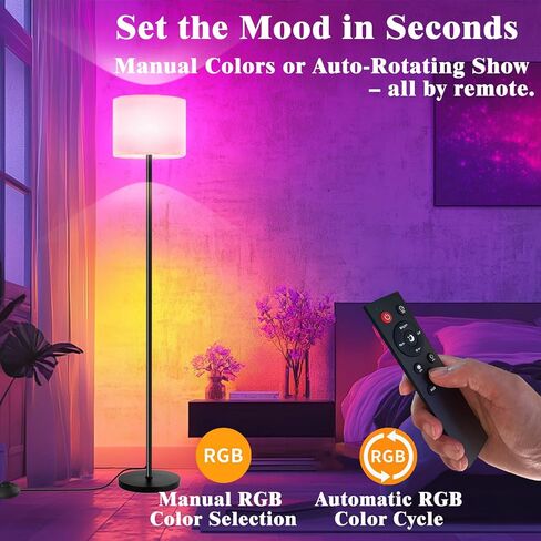 Smart Floor Lamp with APP & Remote Control - Dimmable RGB & White Light (3000K-6500K) for Living Room, Bedroom, Office - Modern Standing Lamp with 9W LED Bulb Included in Saudi Arabia