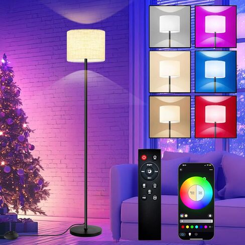 Smart Floor Lamp with APP & Remote Control - Dimmable RGB & White Light (3000K-6500K) for Living Room, Bedroom, Office - Modern Standing Lamp with 9W LED Bulb Included in Saudi Arabia