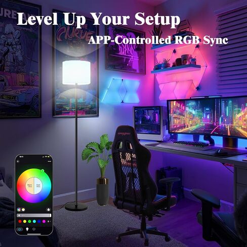 Smart Floor Lamp with APP & Remote Control - Dimmable RGB & White Light (3000K-6500K) for Living Room, Bedroom, Office - Modern Standing Lamp with 9W LED Bulb Included in Saudi Arabia