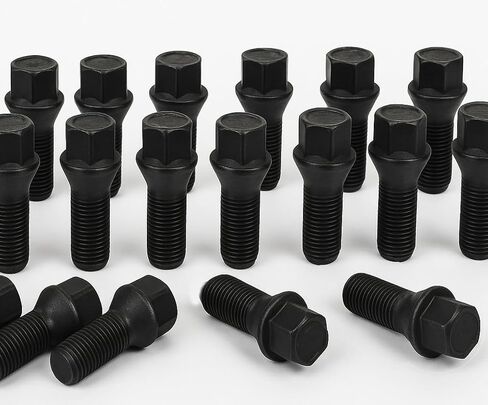 20 Pcs Lug Bolts Conical Bolt 14x1.25 Thread 43mm Shank Black in Saudi Arabia