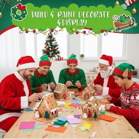 Jenaai 8 مجموعات عيد الميلاد الزنجبيل منزل الحرفية عدة السائبة DIY اصنع بنفسك خبز الزنجبيل منزل من الورق المقوى مع ملصقات عيد الميلاد الحرفية لعيد الميلاد هدية عيد الميلاد أنشطة عطلة لوازم الحفلات الديكور in Kuwait