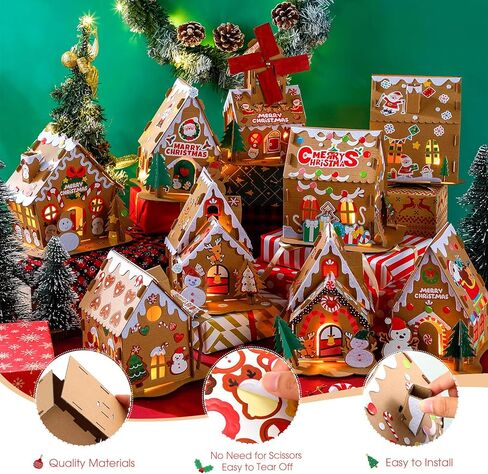 Jenaai 8 مجموعات عيد الميلاد الزنجبيل منزل الحرفية عدة السائبة DIY اصنع بنفسك خبز الزنجبيل منزل من الورق المقوى مع ملصقات عيد الميلاد الحرفية لعيد الميلاد هدية عيد الميلاد أنشطة عطلة لوازم الحفلات الديكور in Kuwait