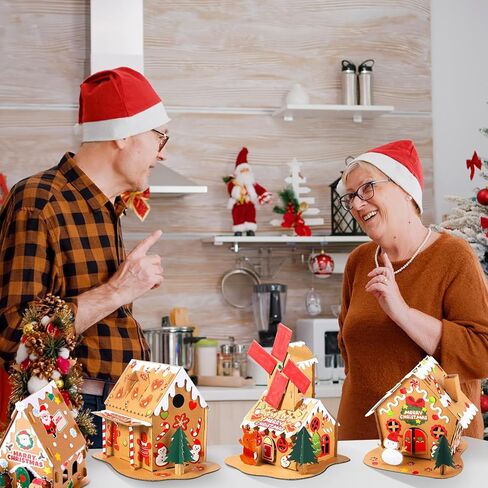 Jenaai 8 مجموعات عيد الميلاد الزنجبيل منزل الحرفية عدة السائبة DIY اصنع بنفسك خبز الزنجبيل منزل من الورق المقوى مع ملصقات عيد الميلاد الحرفية لعيد الميلاد هدية عيد الميلاد أنشطة عطلة لوازم الحفلات الديكور in Kuwait