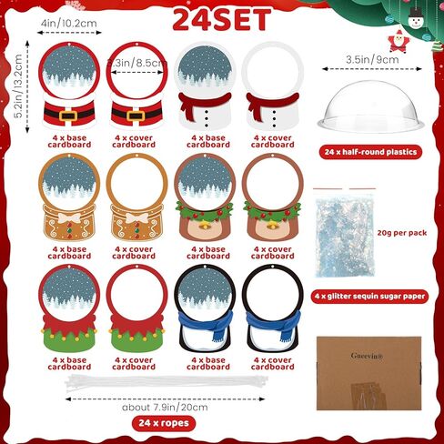24 حزمة عيد الميلاد DIY سنو غلوب عدة الحرفية للأطفال 3D تهتز سنو غلوب شنقا زخرفة لشجرة عيد الميلاد مع أوراق الترتر بريق 3D نصف كرات وبطاقات (ملونة) in Kuwait