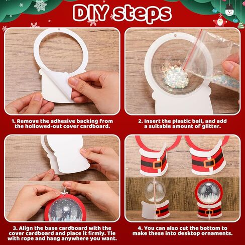 24 حزمة عيد الميلاد DIY سنو غلوب عدة الحرفية للأطفال 3D تهتز سنو غلوب شنقا زخرفة لشجرة عيد الميلاد مع أوراق الترتر بريق 3D نصف كرات وبطاقات (ملونة) in Kuwait