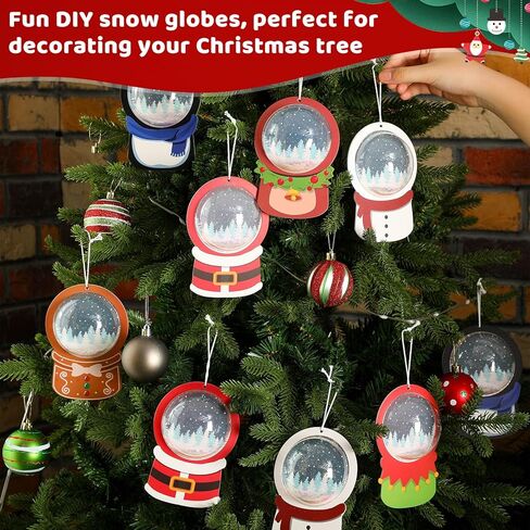 24 حزمة عيد الميلاد DIY سنو غلوب عدة الحرفية للأطفال 3D تهتز سنو غلوب شنقا زخرفة لشجرة عيد الميلاد مع أوراق الترتر بريق 3D نصف كرات وبطاقات (ملونة) in Kuwait