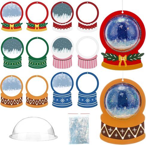 24 حزمة عيد الميلاد DIY سنو غلوب عدة الحرفية للأطفال 3D تهتز سنو غلوب شنقا زخرفة لشجرة عيد الميلاد مع أوراق الترتر بريق 3D نصف كرات وبطاقات (ملونة) in Kuwait
