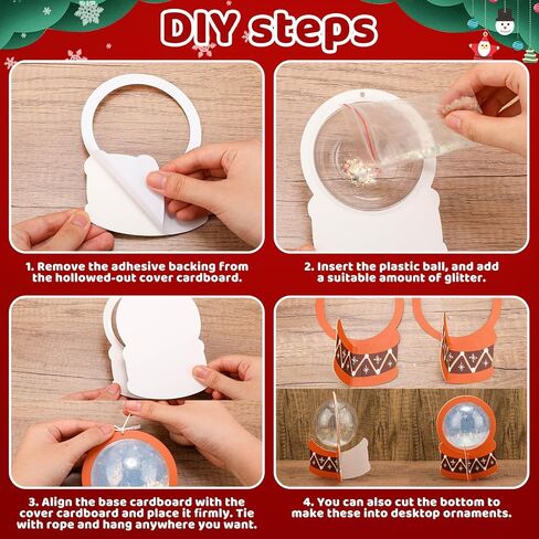 24 حزمة عيد الميلاد DIY سنو غلوب عدة الحرفية للأطفال 3D تهتز سنو غلوب شنقا زخرفة لشجرة عيد الميلاد مع أوراق الترتر بريق 3D نصف كرات وبطاقات (ملونة) in Kuwait