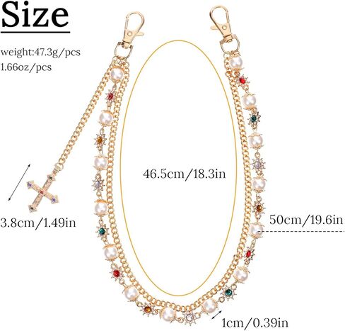 Pants Wallet Chains Layered Exquisite Gold Rhinestone Flower Pearl Jean Pocket Chain Fashion Hip Hop Cross Belt Keychain Accessory Cute Double Bag Purse Charms Pendant Jewelry for Women Men in Saudi Arabia