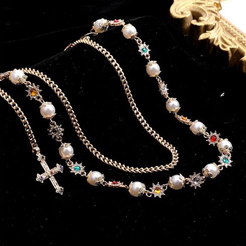 Pants Wallet Chains Layered Exquisite Gold Rhinestone Flower Pearl Jean Pocket Chain Fashion Hip Hop Cross Belt Keychain Accessory Cute Double Bag Purse Charms Pendant Jewelry for Women Men in Saudi Arabia