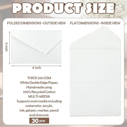 30 Pcs White Deckle Edge All in One Card Envelopes 4 x 6 Handmade White Deckle Edge Envelope for Announcements Wedding Invitations Save the Dates Engagement Announcement Greeting Card in Saudi Arabia