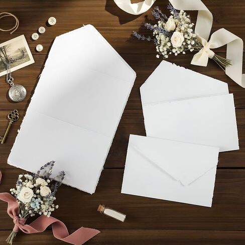 30 Pcs White Deckle Edge All in One Card Envelopes 4 x 6 Handmade White Deckle Edge Envelope for Announcements Wedding Invitations Save the Dates Engagement Announcement Greeting Card in Saudi Arabia
