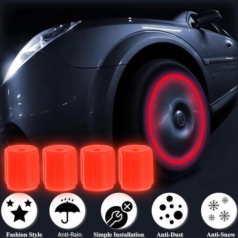 8PCS Fluorescent Tire Valve Stem Caps - Glow in The Dark Tire Valve Caps, Luminous Car Tire Air Cap Universal Fit for Cars, Trucks, Motorcycles, Bikes & Bicycles (Red) in Saudi Arabia