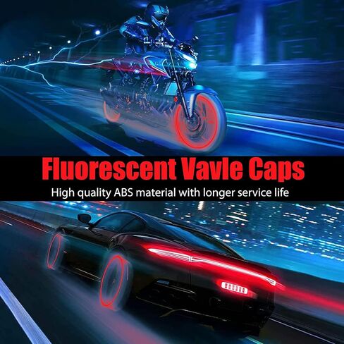 8PCS Fluorescent Tire Valve Stem Caps - Glow in The Dark Tire Valve Caps, Luminous Car Tire Air Cap Universal Fit for Cars, Trucks, Motorcycles, Bikes & Bicycles (Red) in Saudi Arabia