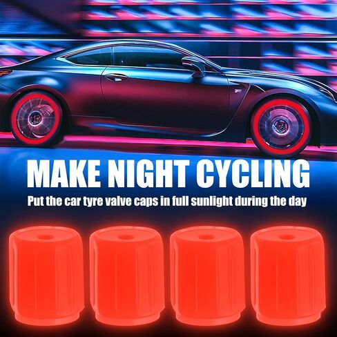 8PCS Fluorescent Tire Valve Stem Caps - Glow in The Dark Tire Valve Caps, Luminous Car Tire Air Cap Universal Fit for Cars, Trucks, Motorcycles, Bikes & Bicycles (Red) in Saudi Arabia