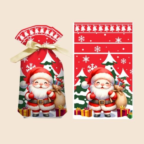 100PCS 5x4 Inch Christmas Treat Bags - Self-Adhesive Cellophane | For Candy, Donut, Chocolate & Cookies | 5 Festive Designs | Perfect for Holiday Party Favors & Gift Packaging in Saudi Arabia