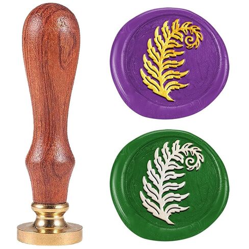 Fern Leaves Wax Seal Stamp Embossed Stamp Sealing Removable 1" Brass Wax Seal Stamp Head with Wooden Handle Sealing Wax for Birthdays Invitations Greeting Card Party Envelopes Craft in Saudi Arabia