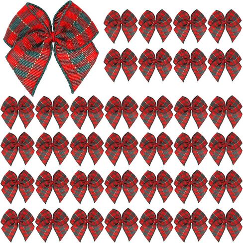 100PCS Christmas Mini Bows for Crafts 1.4" Satin Ribbon Plaid Bows for DIY Sewing Accessories Scrapbooking Christmas Gift Decorations Stocking Stuffers in Saudi Arabia