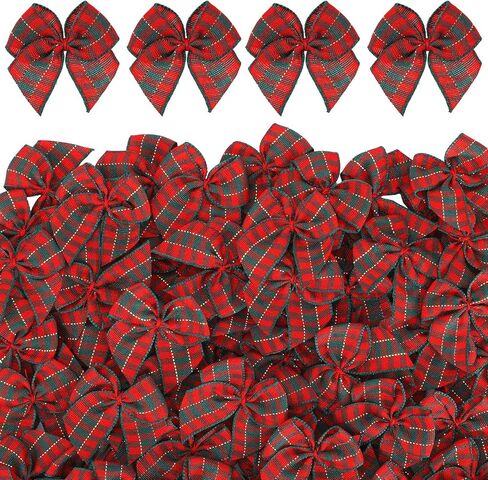 100PCS Christmas Mini Bows for Crafts 1.4" Satin Ribbon Plaid Bows for DIY Sewing Accessories Scrapbooking Christmas Gift Decorations Stocking Stuffers in Saudi Arabia