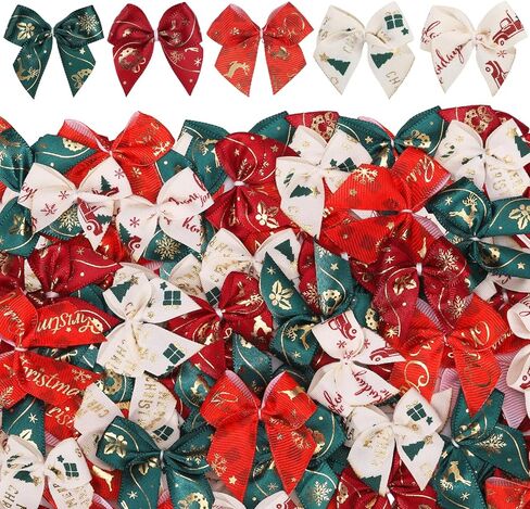100PCS Christmas Mini Bows for Crafts 1.4" Satin Ribbon Plaid Bows for DIY Sewing Accessories Scrapbooking Christmas Gift Decorations Stocking Stuffers in Saudi Arabia