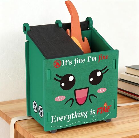 حامل أقلام رصاص من Dumpster Fire مع بطاقات ملاحظات اللهب - منظم مكتب مطلوب لتجميع مضحك مع مقصورات للأقلام واللوازم، هدية فريدة لزملاء العمل والمعلمين وديكور المكتب in Kuwait