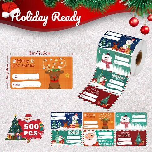 500 PCS Christmas Gift Tags Stickers – Self-Adhesive Holiday Name Labels for Christmas Presents, Wrapping Paper, Gift Bags & Seasonal Decorations (2.95 x 1.6 Inch) in Saudi Arabia