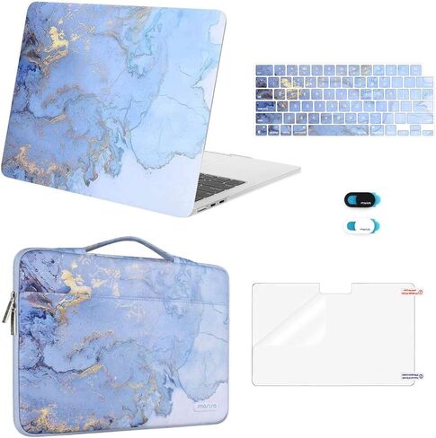MOSISO Compatible with MacBook Air 13 inch Case 2025 2024 2023 2022 M4 A3240 M3 A3113 M2 A2681, Watercolor Marble Hard Shell&Bag&Keyboard Skin&Webcam Cover&Screen Film for MacBook Air 13.6 Case, Blue in Saudi Arabia