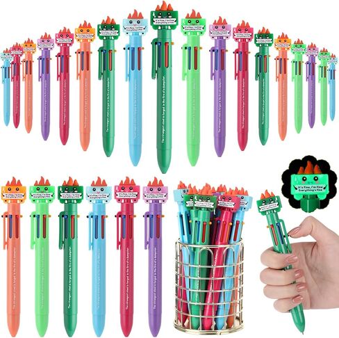 24 Pcs Christmas Dumpster Fire Gifts Luminous Dumpster Fire Pens Bulk 6-in-1 Multicolor Ballpoint Pens Positive Funny Emotional Support Employee Appreciation Gifts for Coworker (Multicolor) in Saudi Arabia