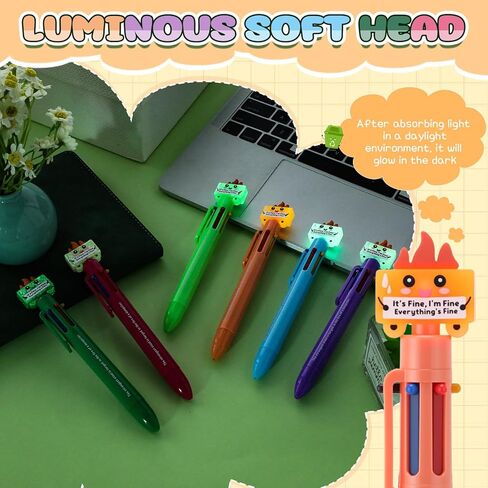 24 Pcs Christmas Dumpster Fire Gifts Luminous Dumpster Fire Pens Bulk 6-in-1 Multicolor Ballpoint Pens Positive Funny Emotional Support Employee Appreciation Gifts for Coworker (Multicolor) in Saudi Arabia