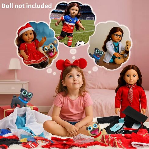 20 Pcs Doll Clothes & Accessories for 18 Inch Dolls – Educational Role Play Gift Set for Girls with 5 Themed Outfits (Graduate, Doctor, Santa, Soccer Player, Flight Attendant), 2 Puppies & 3 Headbands in Saudi Arabia