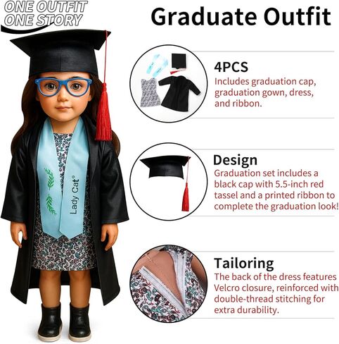 20 Pcs Doll Clothes & Accessories for 18 Inch Dolls – Educational Role Play Gift Set for Girls with 5 Themed Outfits (Graduate, Doctor, Santa, Soccer Player, Flight Attendant), 2 Puppies & 3 Headbands in Saudi Arabia
