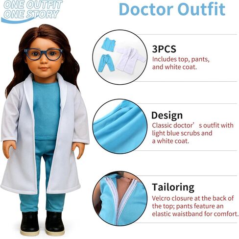 20 Pcs Doll Clothes & Accessories for 18 Inch Dolls – Educational Role Play Gift Set for Girls with 5 Themed Outfits (Graduate, Doctor, Santa, Soccer Player, Flight Attendant), 2 Puppies & 3 Headbands in Saudi Arabia
