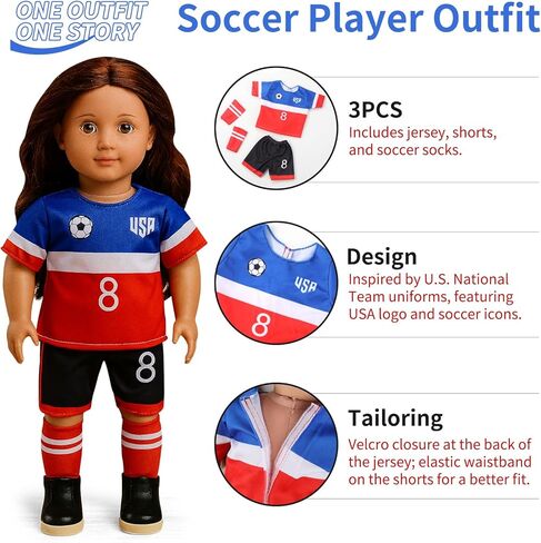 20 Pcs Doll Clothes & Accessories for 18 Inch Dolls – Educational Role Play Gift Set for Girls with 5 Themed Outfits (Graduate, Doctor, Santa, Soccer Player, Flight Attendant), 2 Puppies & 3 Headbands in Saudi Arabia