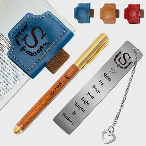 Bygone Mark Bookmark with Pen Holder - Personalized Magnetic Leather Bookmarks Set with Custom Wood Pen & Metal Bookmark – Reading Gifts for Women & Men Book Lovers (Brown,J) in Saudi Arabia