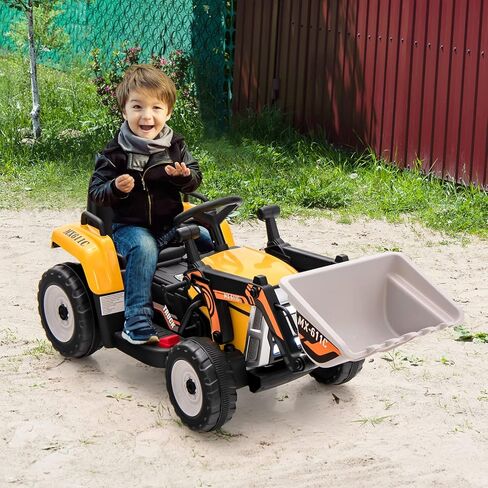 HONEY JOY Ride On Excavator، 12 فولت للأطفال جرافة ركوب على السيارة مع جهاز تحكم عن بعد، مركبة بناء كهربائية للأطفال حفار، 3 سرعات، دلو حفر قابل للتعديل، ركوب على جرار للأولاد البنات (أصفر) in Kuwait