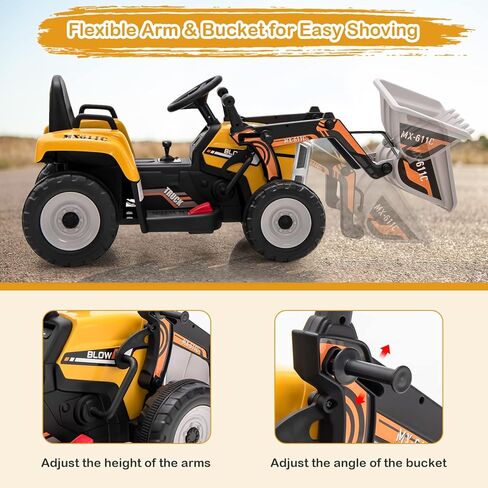 HONEY JOY Ride On Excavator، 12 فولت للأطفال جرافة ركوب على السيارة مع جهاز تحكم عن بعد، مركبة بناء كهربائية للأطفال حفار، 3 سرعات، دلو حفر قابل للتعديل، ركوب على جرار للأولاد البنات (أصفر) in Kuwait
