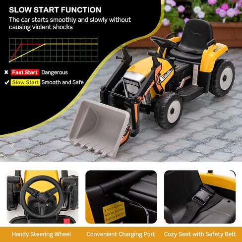 HONEY JOY Ride On Excavator، 12 فولت للأطفال جرافة ركوب على السيارة مع جهاز تحكم عن بعد، مركبة بناء كهربائية للأطفال حفار، 3 سرعات، دلو حفر قابل للتعديل، ركوب على جرار للأولاد البنات (أصفر) in Kuwait