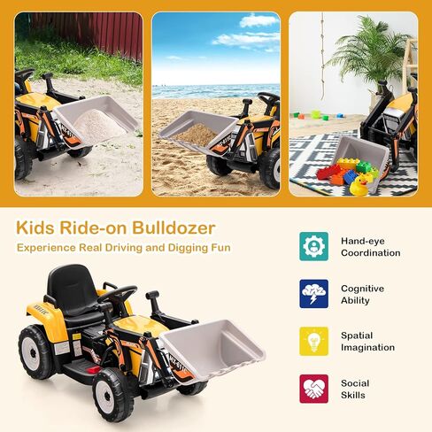 HONEY JOY Ride On Excavator، 12 فولت للأطفال جرافة ركوب على السيارة مع جهاز تحكم عن بعد، مركبة بناء كهربائية للأطفال حفار، 3 سرعات، دلو حفر قابل للتعديل، ركوب على جرار للأولاد البنات (أصفر) in Kuwait