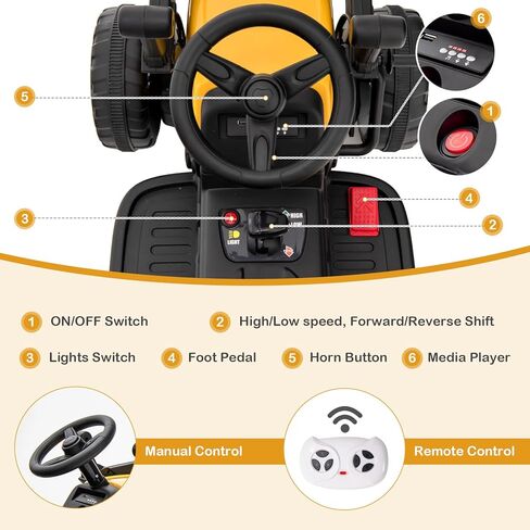 HONEY JOY Ride On Excavator، 12 فولت للأطفال جرافة ركوب على السيارة مع جهاز تحكم عن بعد، مركبة بناء كهربائية للأطفال حفار، 3 سرعات، دلو حفر قابل للتعديل، ركوب على جرار للأولاد البنات (أصفر) in Kuwait