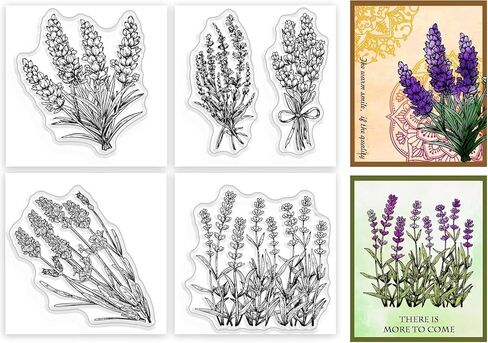 4Pcs Mini Lavender Clear Stamps for DIY Scrapbooking Lavender Flowers Silicone Stamp Seals Transparent Stamps for Cards Making Photo Album Journal Decoration 2.2x2.2inch in Saudi Arabia