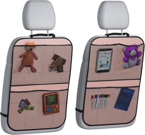 lebogner Back Seat Cover for Kids + 3 Pocket Storage Organizer, 2 Pack Kick Mats Backseat Protector, Car Accessories Waterproof Kick Guard for Vehicles to Protect from Dirt, Mud & Scratches, Beige in Kuwait