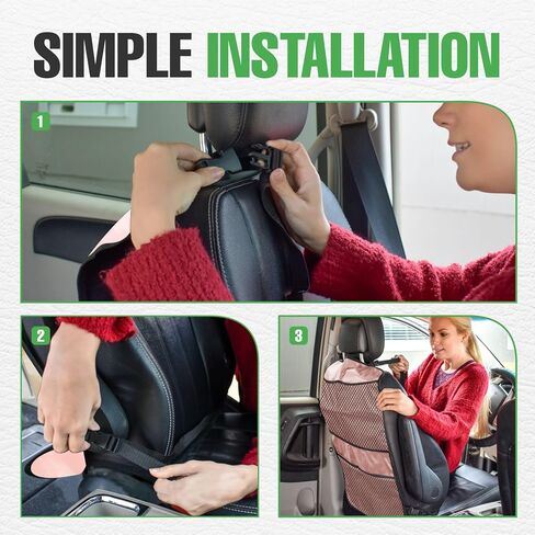 lebogner Back Seat Cover for Kids + 3 Pocket Storage Organizer, 2 Pack Kick Mats Backseat Protector, Car Accessories Waterproof Kick Guard for Vehicles to Protect from Dirt, Mud & Scratches, Beige in Kuwait