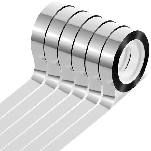 6 Rolls Mirror Tape Border, 1/2 Inch Gold Chrome Tapes, Self Adhesive Metalized Polyester Film Decorative Tapes, DIY Graphic Art Tape for Wall Decor TV Frame Crafts Gift Box Wrapping in Saudi Arabia