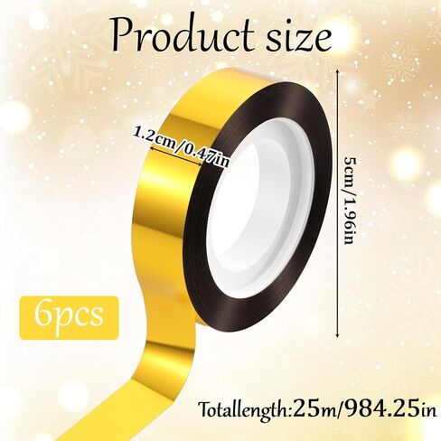 6 Rolls Mirror Tape Border, 1/2 Inch Gold Chrome Tapes, Self Adhesive Metalized Polyester Film Decorative Tapes, DIY Graphic Art Tape for Wall Decor TV Frame Crafts Gift Box Wrapping in Saudi Arabia