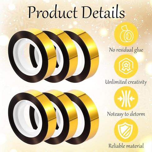 6 Rolls Mirror Tape Border, 1/2 Inch Gold Chrome Tapes, Self Adhesive Metalized Polyester Film Decorative Tapes, DIY Graphic Art Tape for Wall Decor TV Frame Crafts Gift Box Wrapping in Saudi Arabia