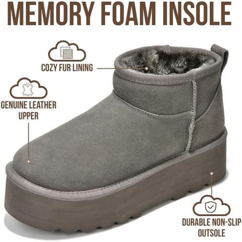 Project Cloud 100% Genuine Leather Platform Ankle Boots for Women (Huggy) | Memory Foam Insole Lightweight Winter Booties - Womens Casual Footwear Fall Shoes - Fashionable Womens Boots with EVA Outsole in Saudi Arabia