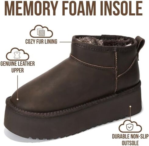 Project Cloud 100% Genuine Suede Leather Ankle Boots for Women - Fur Boots Memory Foam Insole Womens Boots - Anti-Slip Mini Platform Boots - Lightweight Winter Boots for Women - Snow Boots (Huggy) in Kuwait