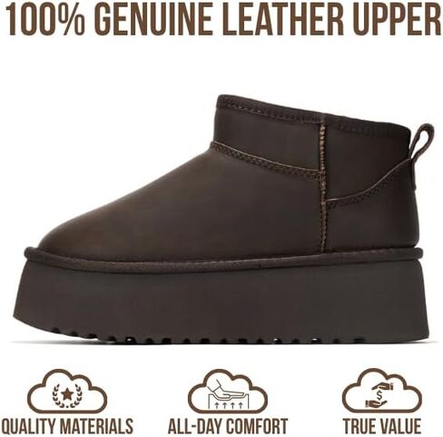 Project Cloud 100% Genuine Suede Leather Ankle Boots for Women - Fur Boots Memory Foam Insole Womens Boots - Anti-Slip Mini Platform Boots - Lightweight Winter Boots for Women - Snow Boots (Huggy) in Kuwait